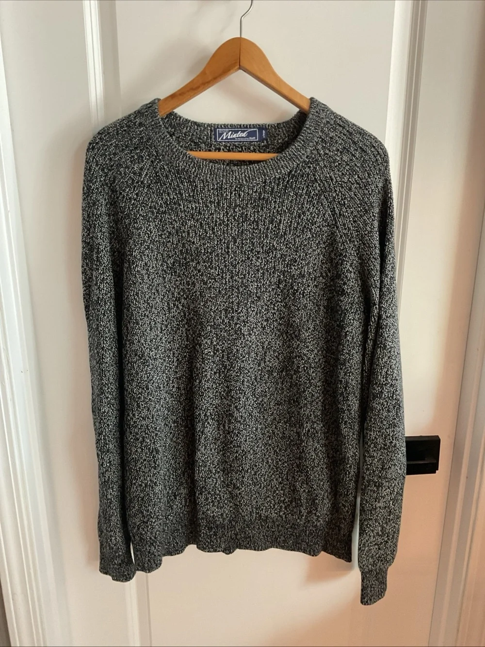 Minted New York - Men’s Black & White Marled Crewneck Sweater - Size X-Large